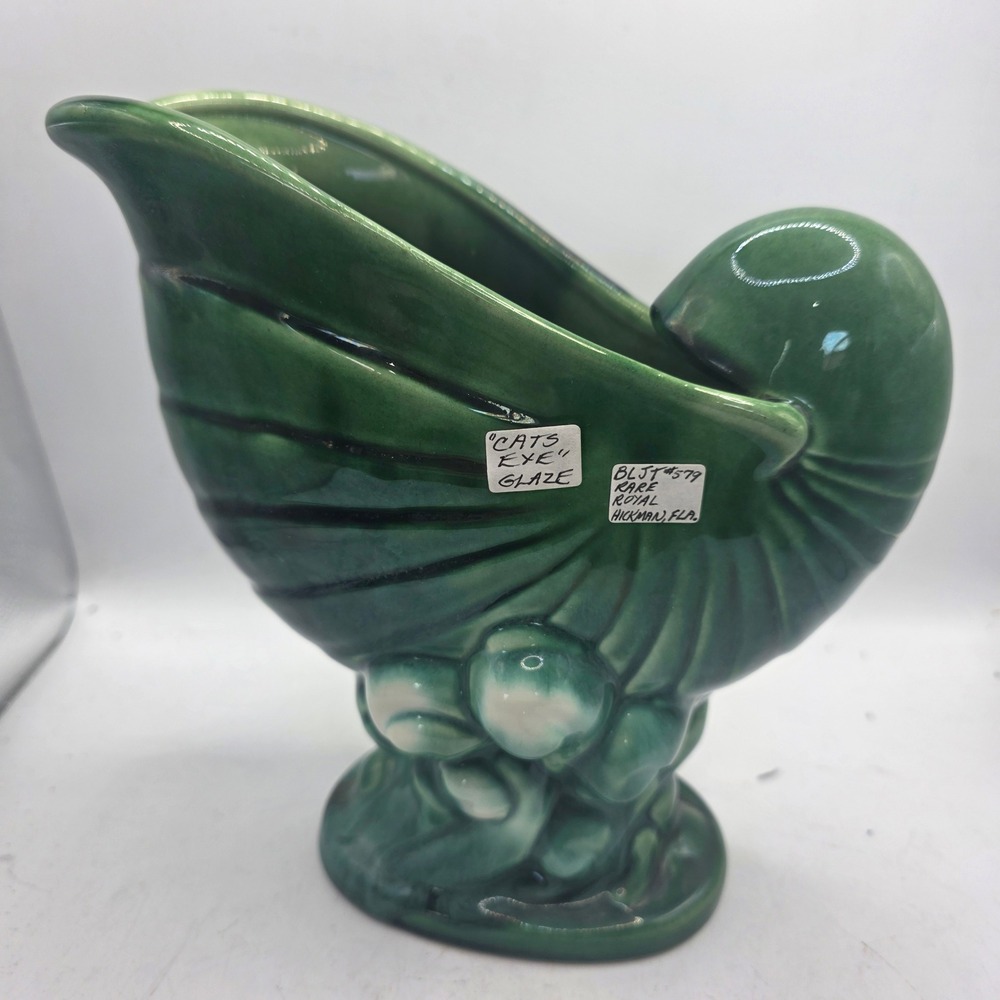 Vintage Royal Hickman Florida G79 Green Cornucopia Fruit Vase Planter Art Potter